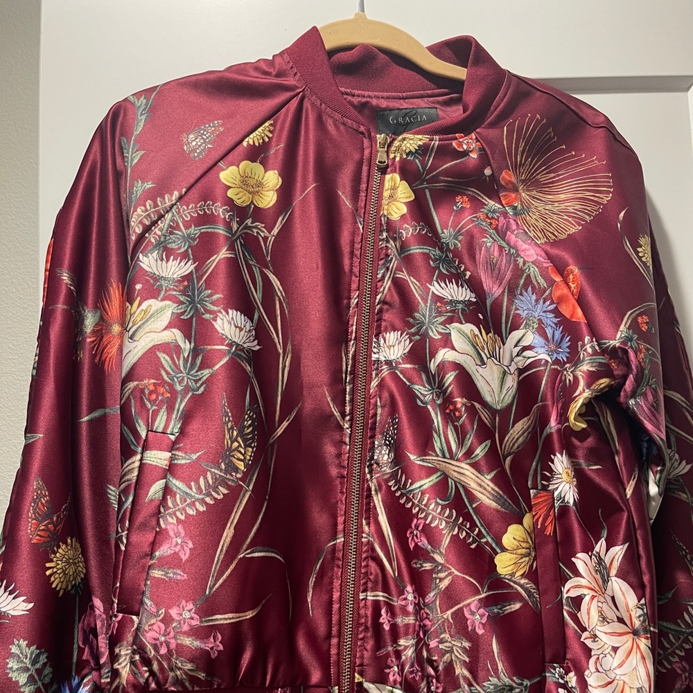 Gracia Satin Bomber Jacket Size Small